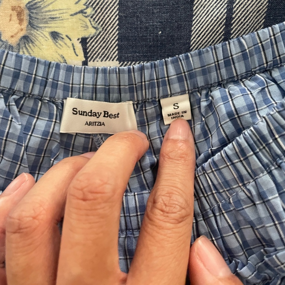 Aritzia Sunday Best Blue check Theo poplin skort size small NWOT - Picture 3 of 7